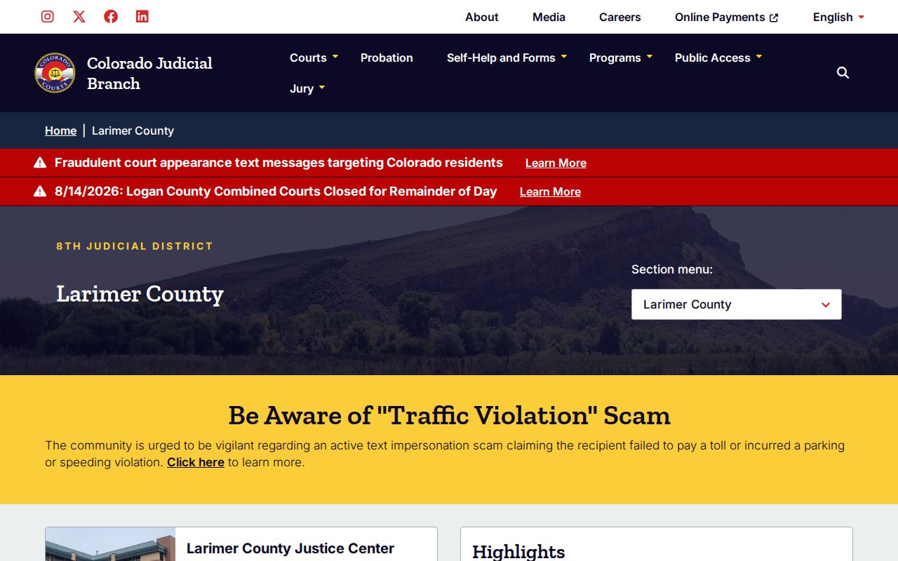 Larimer County court docket trial court information