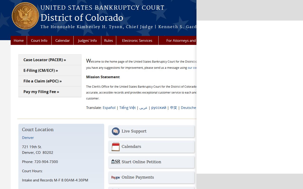 Larimer County federal case lookup at Colorado Bankruptcy Court