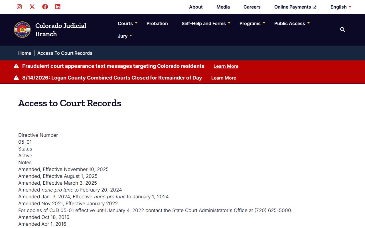 Larimer County criminal docket public access directive