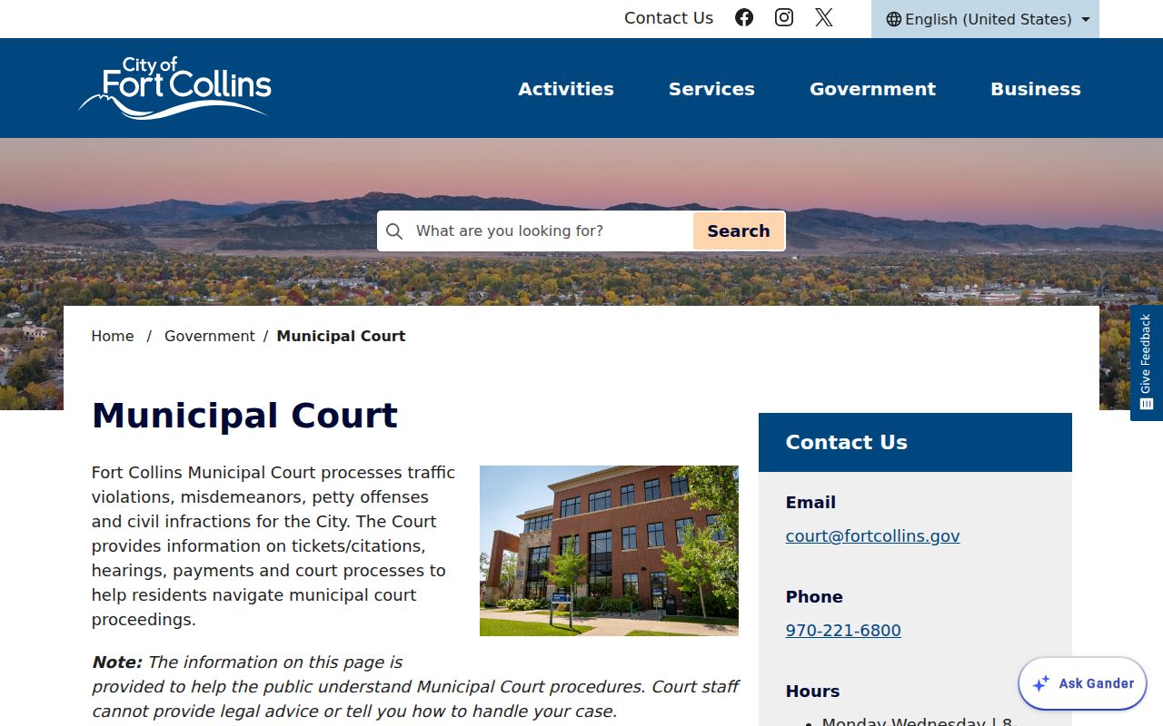 Larimer County traffic ticket procedures for Fort Collins